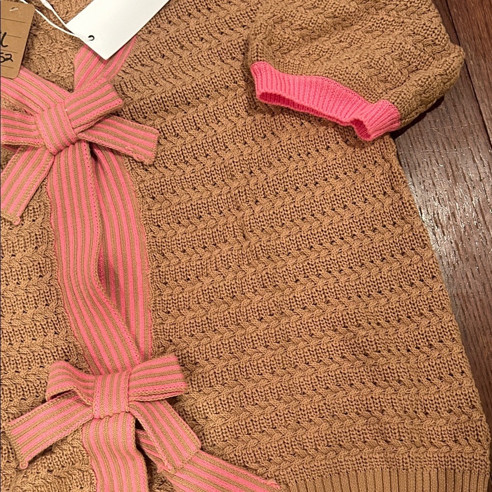 Boutique Beige Cardigan with Pink Trim - Picture 6 of 8
